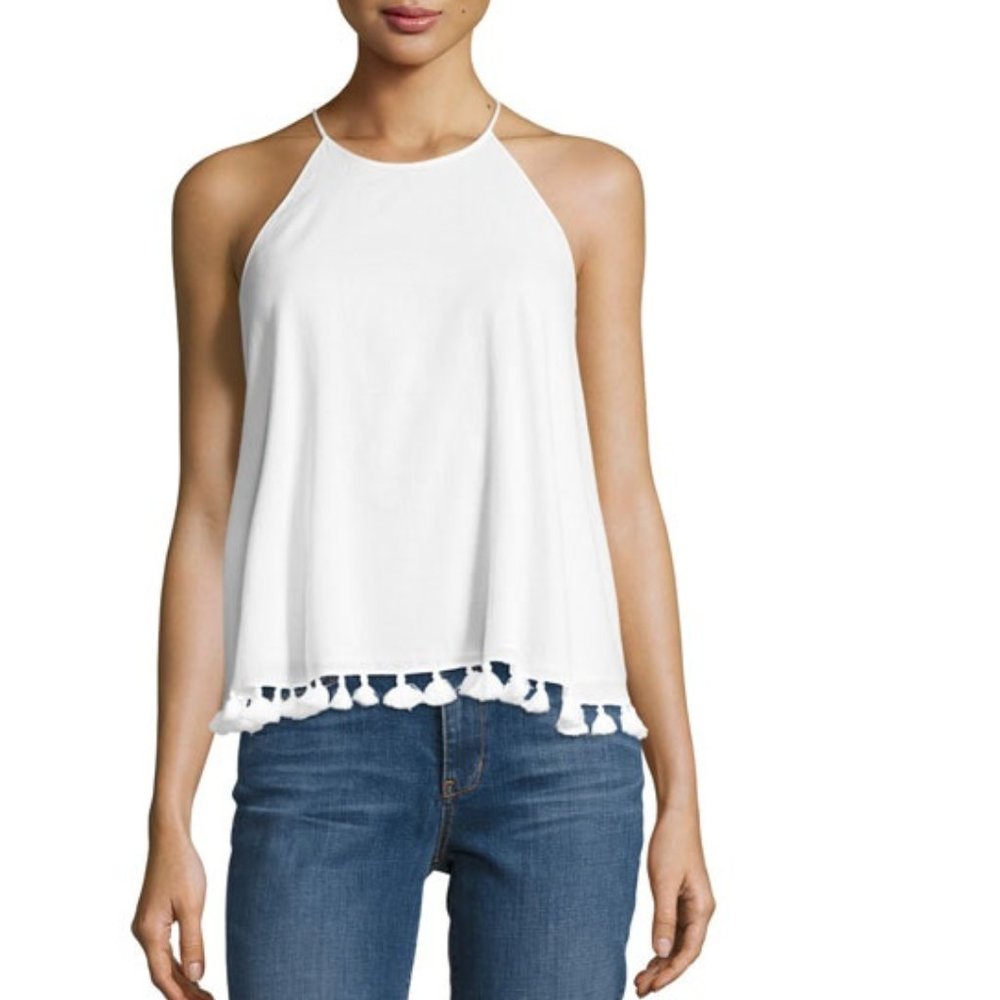 TORY BURCH Lindsay White Tassel Tank, Size 4
